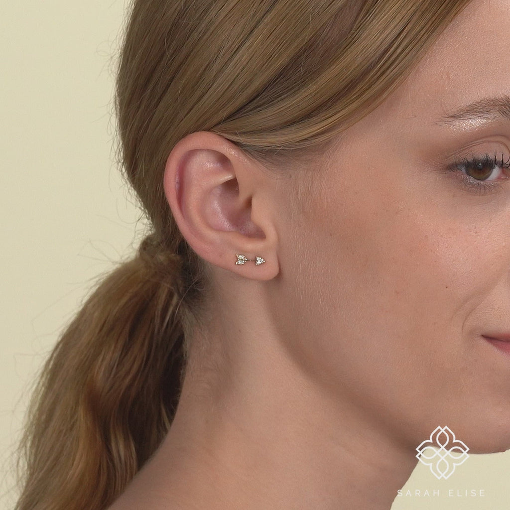 Petite paved Diamond and solid Gold broken Arrow stud Earrings