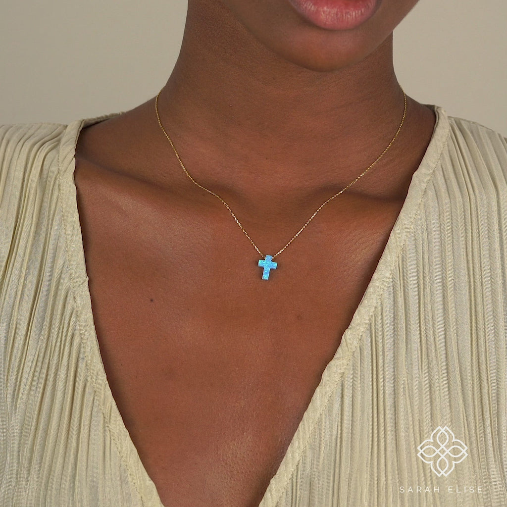 opal cross necklace for her in solid gold