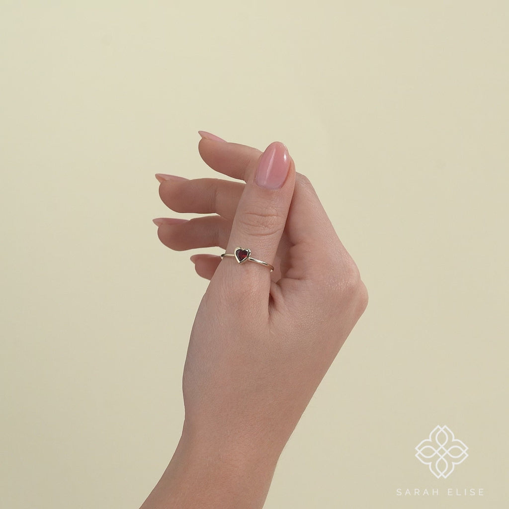 Minimalist Natural Garnet Heart Ring