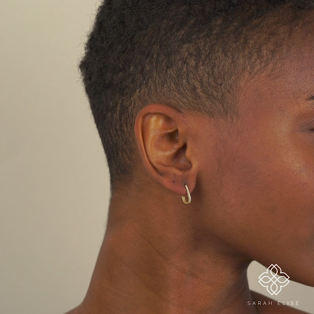 Video closeup of Petite Diamond Hoop Earrings in solid gold