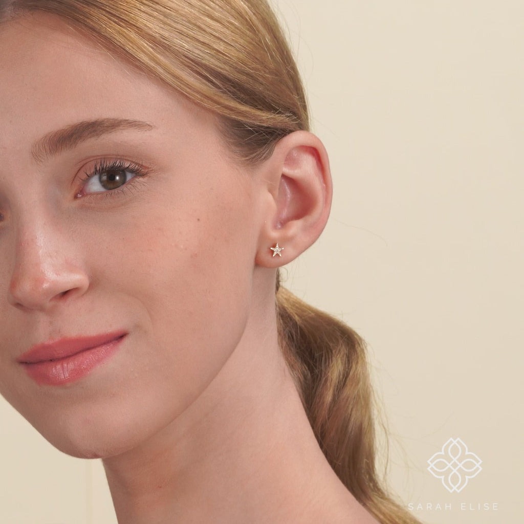 Multi Diamond Solid Gold Star Studs for her april birthstone