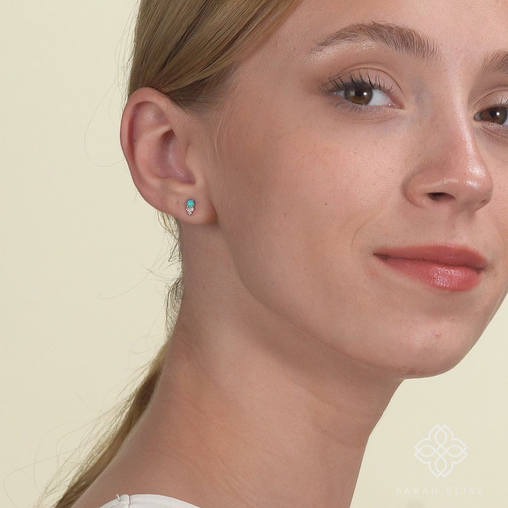 Minimalistic Style Diamond Turquoise Studs