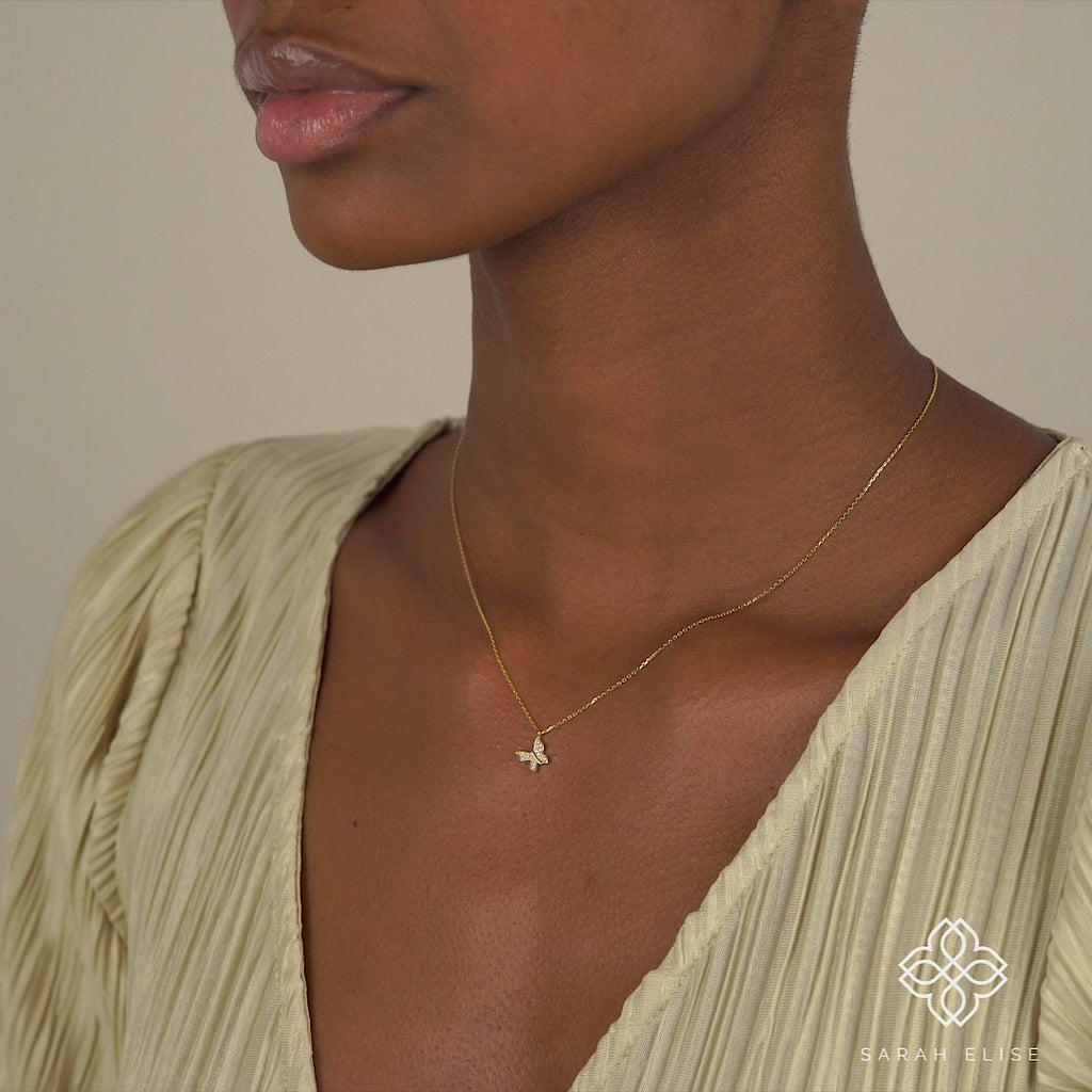Handmade Natural Diamond Gold Butterfly Necklace