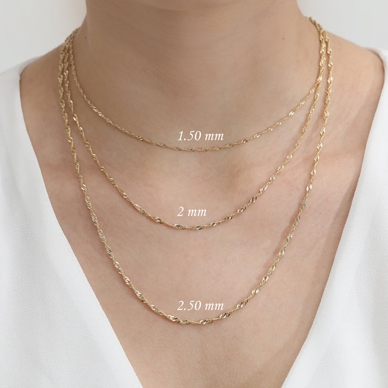 Solid Gold Singapore Chain in various widths