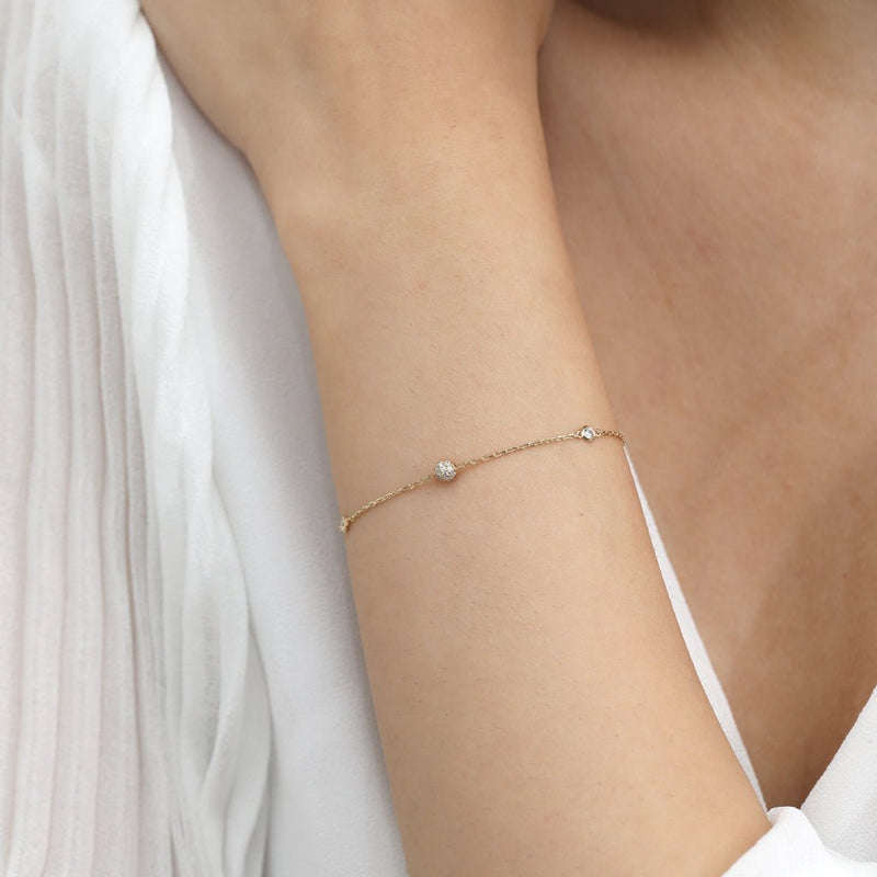 14k Solid Gold Diamond Ball station Bracelet
