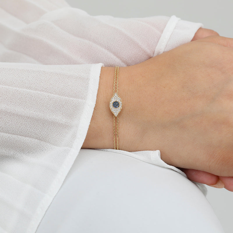Gold Sapphire and Diamond Evil Eye Bracelet