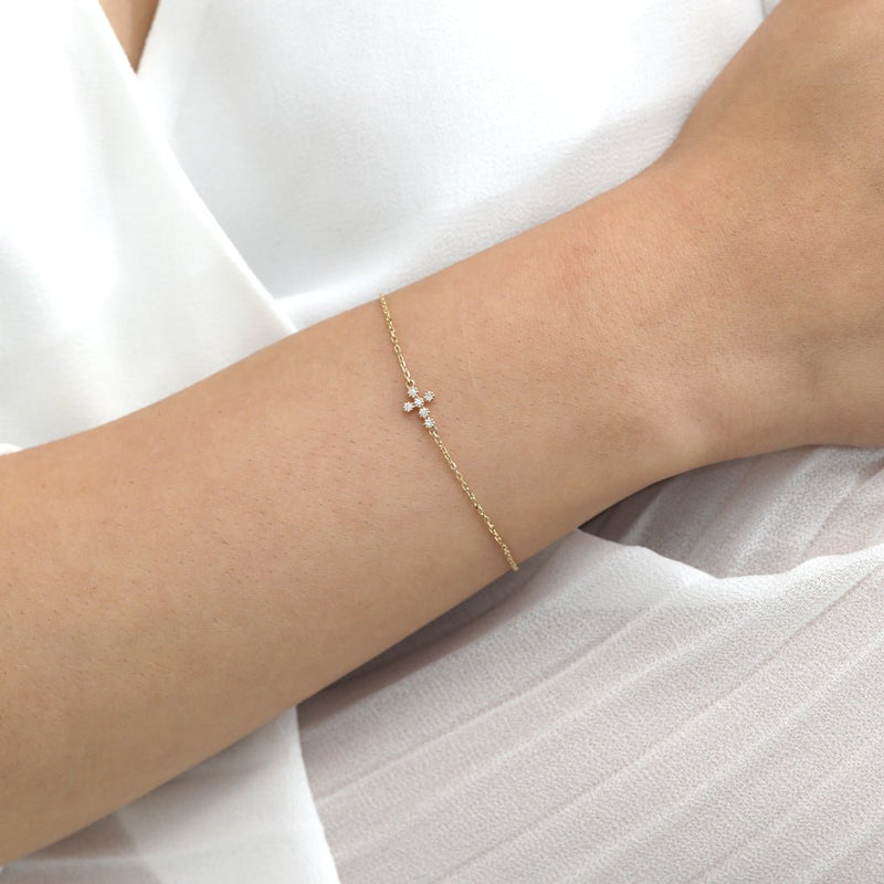 Handmade Natural Diamond Cross Bracelet