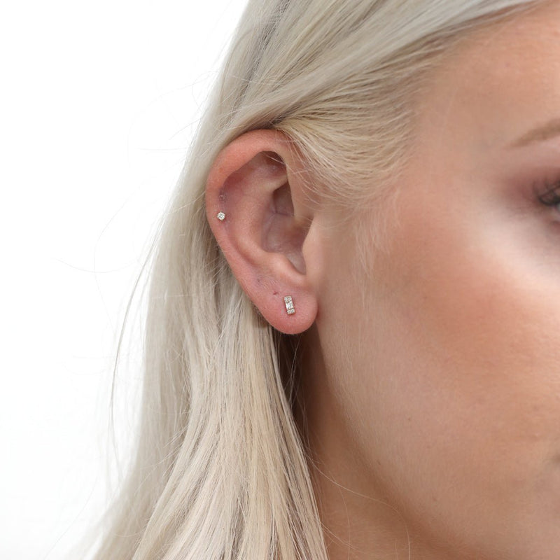 handmade pair of solid gold Small Diamond baguette Studs