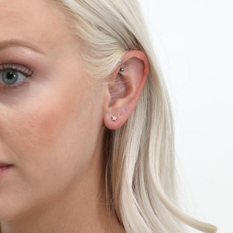 Small Dainty Star Earring studs with paved diamonds
