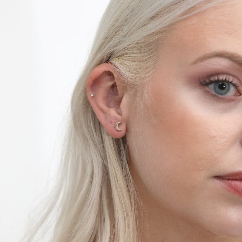 Handmade Gold Crescent moon stud Earrings