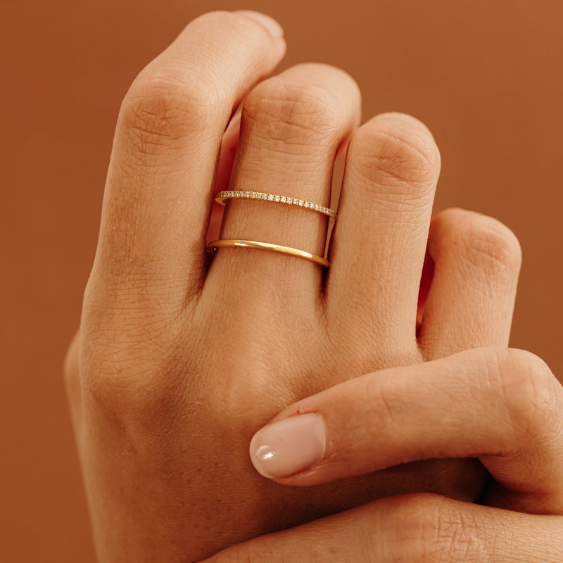 Solid Gold Double Band with Natural Diamonds