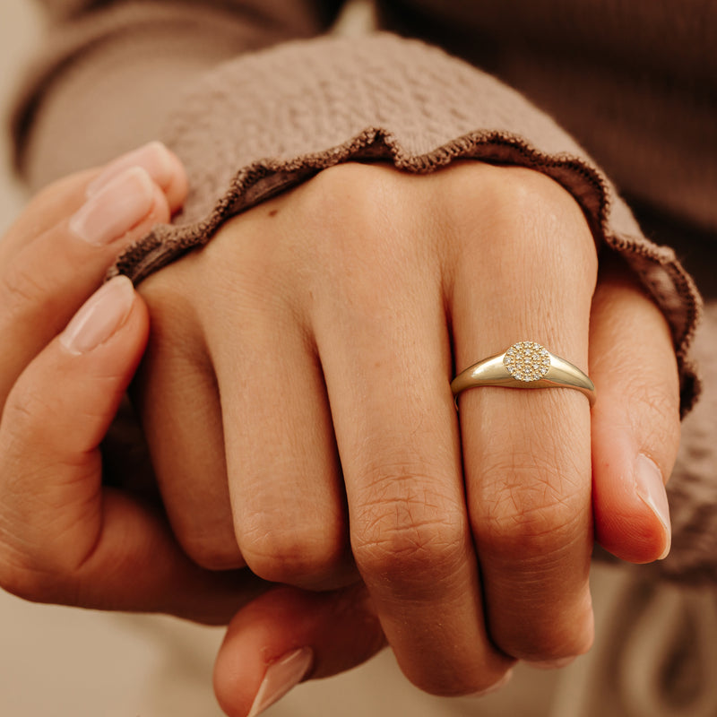 Yellow Gold Diamond Ring micro pave real diamonds