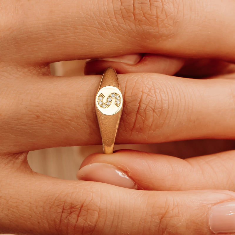 Handmade Diamond Signet Ring In Solid Gold
