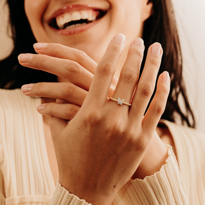Beaded Butterfly Ring with Diamonds