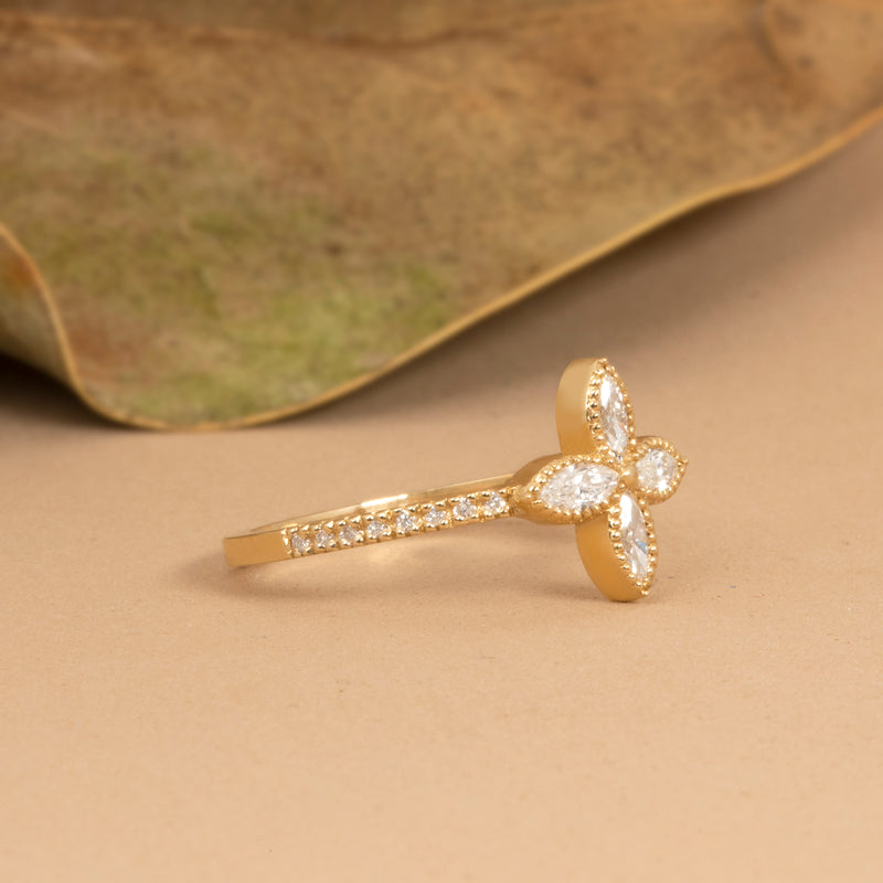 Minimalist Flower Ring with Full Cut Diamonds