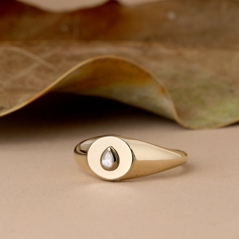 Handmade Signet Ring with April Birthstone Diamond