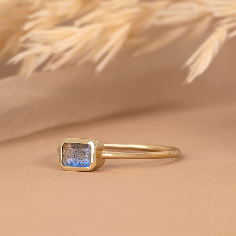 Natural Labradorite Handmade Gold Ring