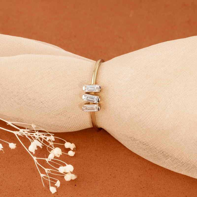 Handmade 3 Diamond Bagguette Ring