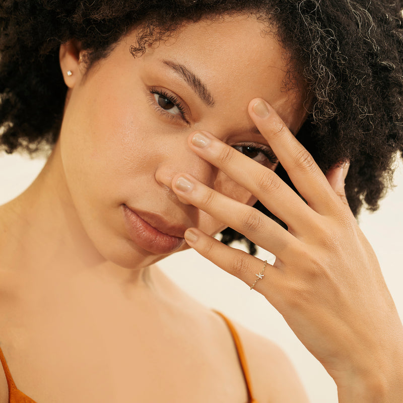 Handmade Initial Chain Ring with Diamonds