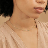 dainty Solid Gold 7 Emeralds station Necklace 
