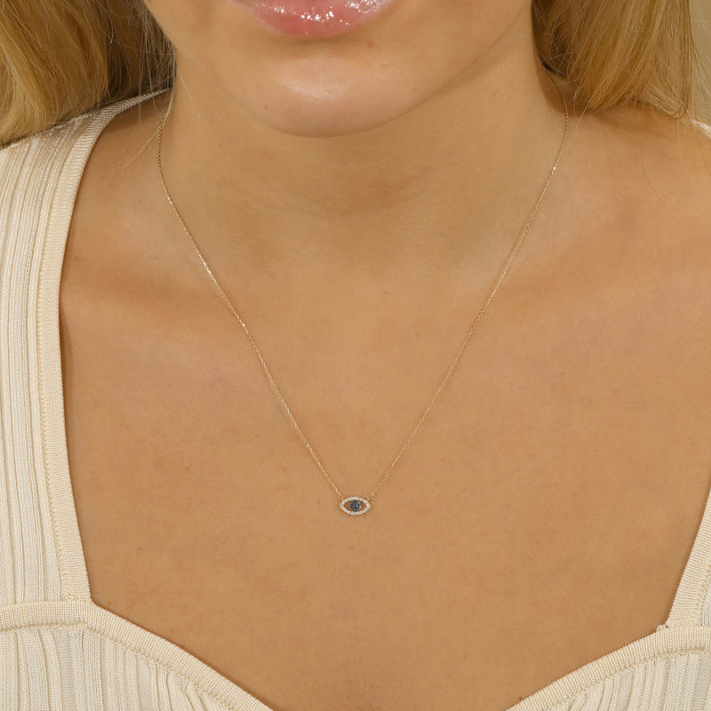 lucky eye necklace with diamond and sapphire