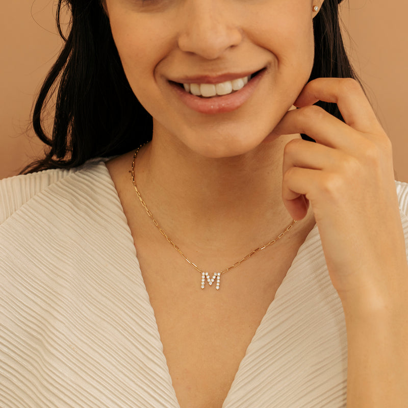 Solid Gold and diamond initial necklace