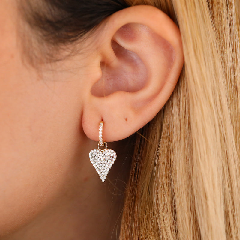 handmade natural diamond gold earrings with hanging heart charm