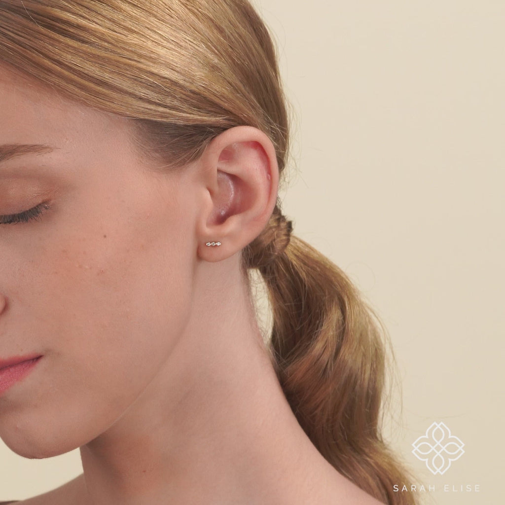 dainty triple Diamond April Birthstone stud Earrings 