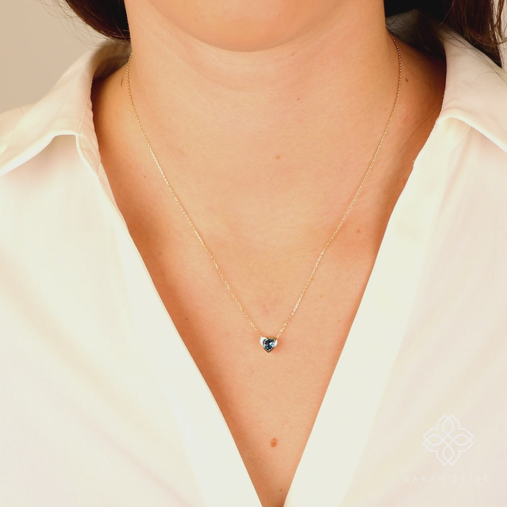 Minimalist Heart Pendant with Topaz