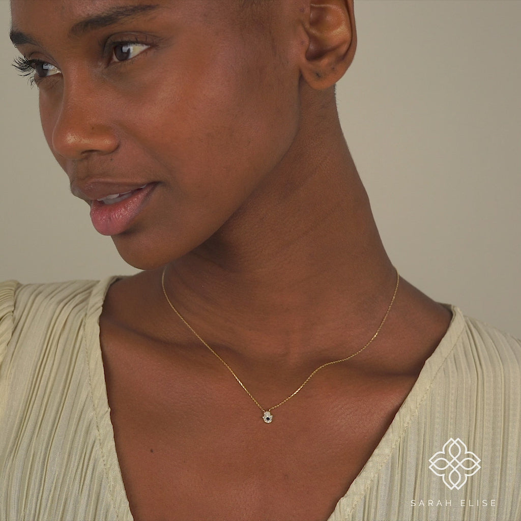 Sapphire Hamsa necklace, diamonds, gold, protective jewelry