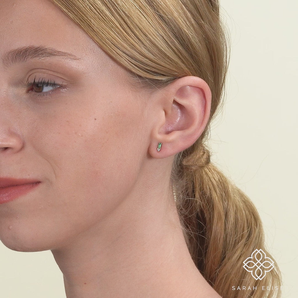 Dainty Diamond and Emerald Gold Studs for her
