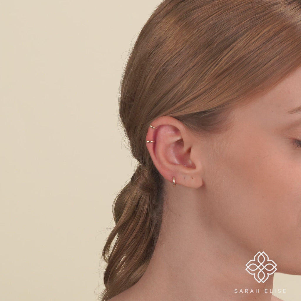 Petite Handmade Gold Hoop huggies in three sizes for her