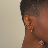 Diamond paved evil eye design with blue Sapphire Hoop huggie