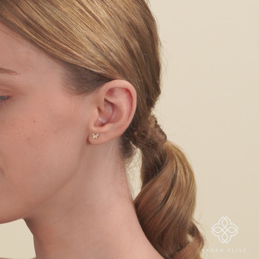 dainty Multi Diamond Solid Gold Butterfly Studs for her