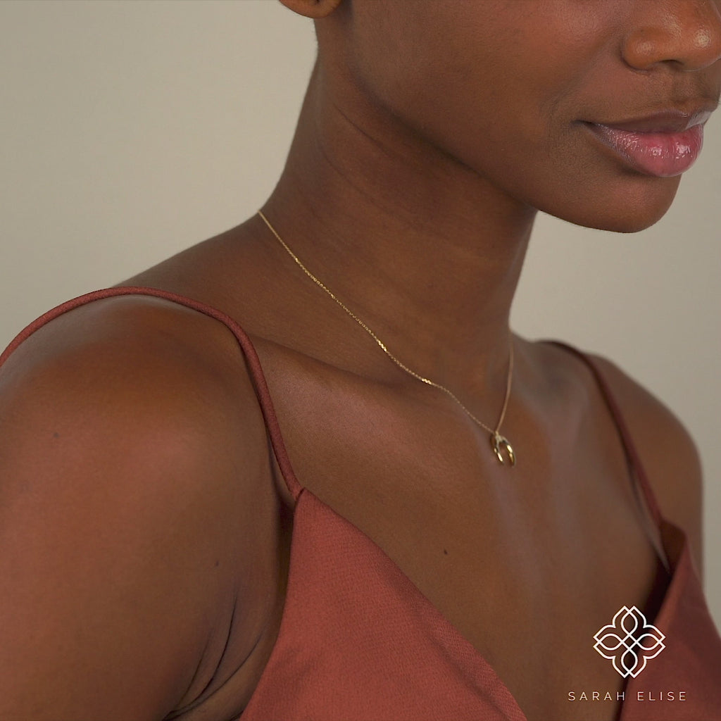 solid Gold Crescent Moon pendant with diamonds for her