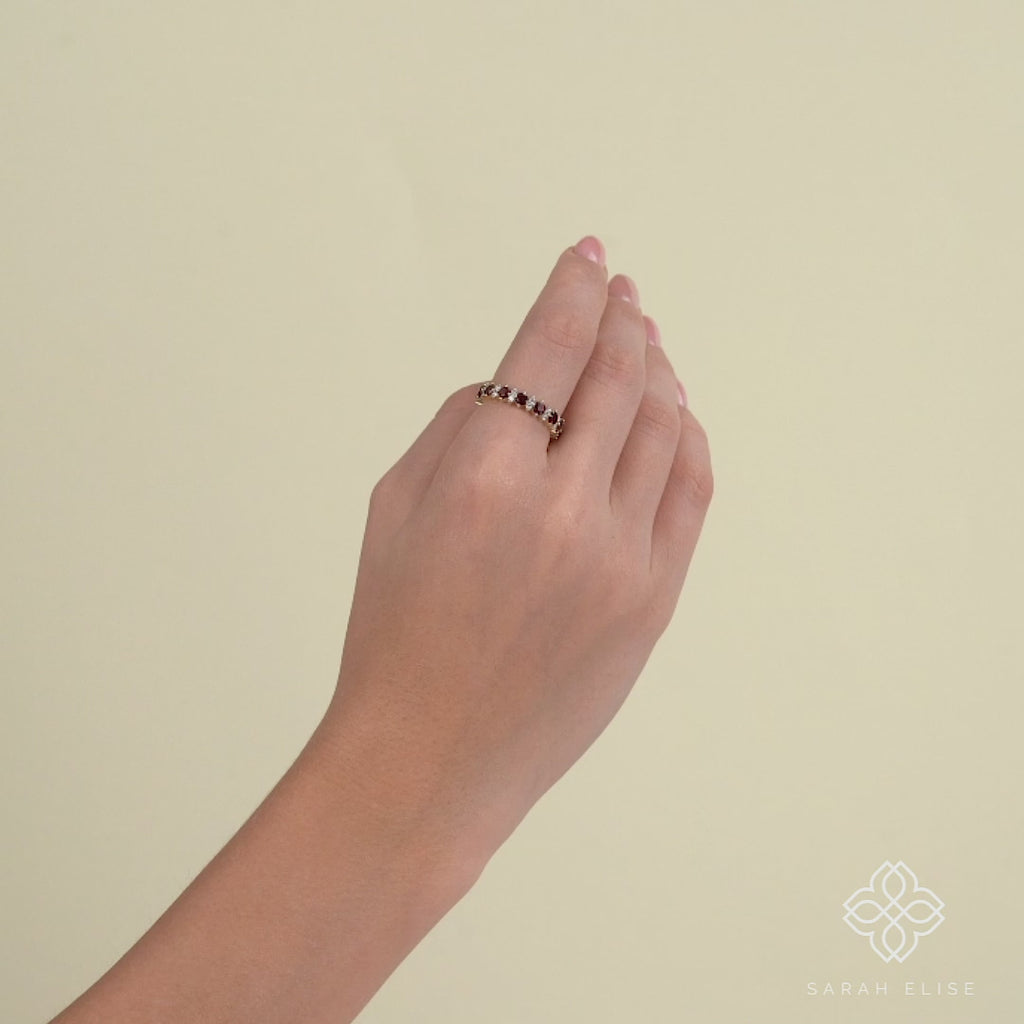 Garnet and Diamond Wedding Band