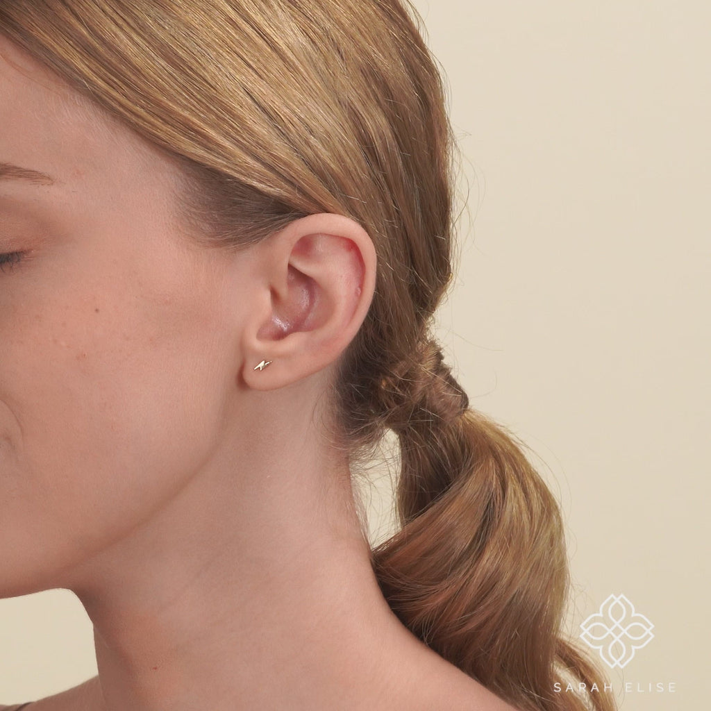 Handmade Solid Gold Lightning Bolt Studs for her