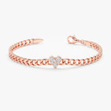 Rose Gold Diamond Heart Miami Cuban Chain Bracelet