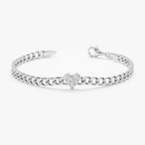 White Gold Diamond Heart Miami Cuban Chain Bracelet