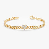 Diamond Heart Cuban Chain Bracelet