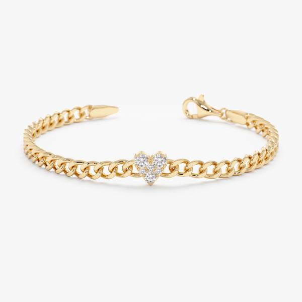 Diamond Heart Cuban Chain Bracelet