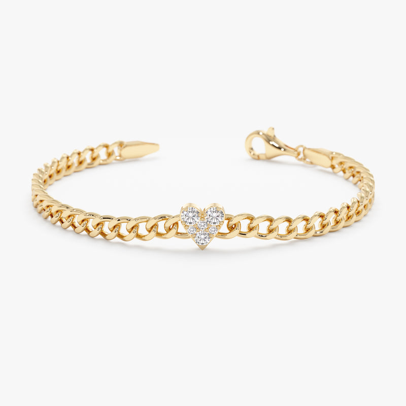 Diamond Heart Cuban Chain Bracelet