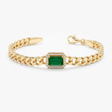 Cuban Chain Diamond and Emerald Bracelet