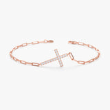 Rose Gold Paperclip Diamond Cross Bracelet