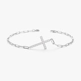 White Gold Paperclip Diamond Cross Bracelet