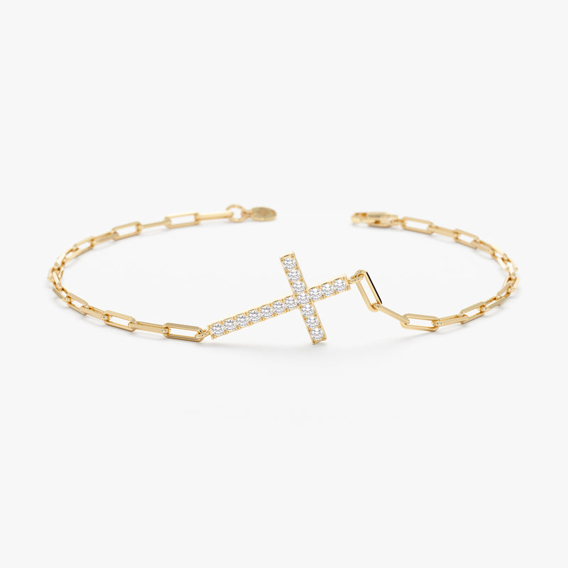 Paperclip Diamond Cross Bracelet