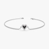 White Gold Diamond and Black Enamel Heart Bracelet