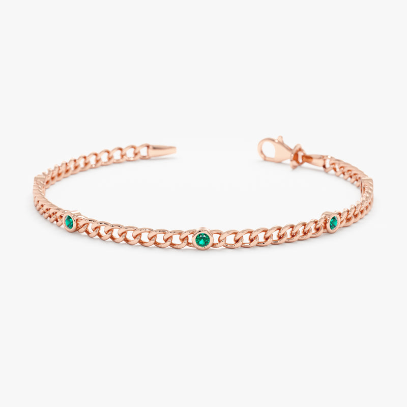 Rose Gold Emerald Curb Chain Bracelet
