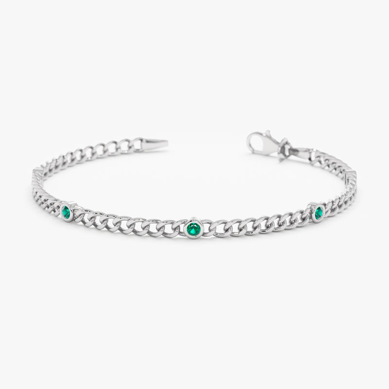 White Gold Emerald Miami Chain Bracelet