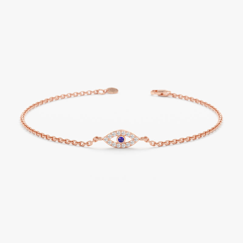 Rose Gold Diamond Sapphire Evil Eye Bracelet